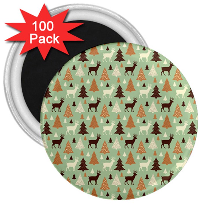 Reindeer Tree Forest Art 3  Magnets (100 pack)