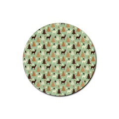 Reindeer Tree Forest Art Rubber Round Coaster (4 Pack)  by patternstudio