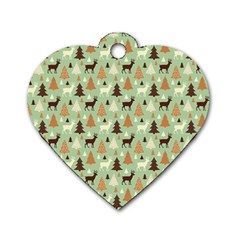 Reindeer Tree Forest Art Dog Tag Heart (two Sides) by patternstudio