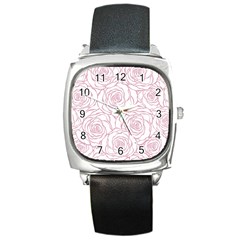 Pink Peonies Square Metal Watch by NouveauDesign