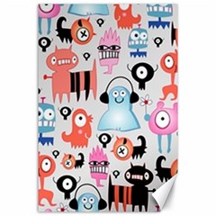 Funky Monsters Pattern Canvas 24  X 36  by Bigfootshirtshop