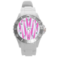 Geometric 3d Design Pattern Pink Round Plastic Sport Watch (l) by Celenk
