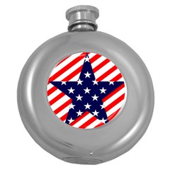 Patriotic Usa Stars Stripes Red Round Hip Flask (5 Oz)