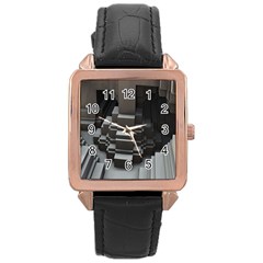 Fractal Render Cube Cubic Shape Rose Gold Leather Watch  by Celenk