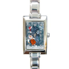 Funny Santa Claus With Snowman Rectangle Italian Charm Watch