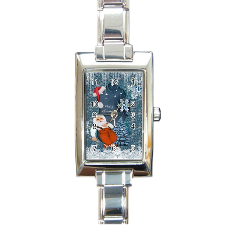 Funny Santa Claus With Snowman Rectangle Italian Charm Watch