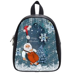 Funny Santa Claus With Snowman School Bag (small) by FantasyWorld7