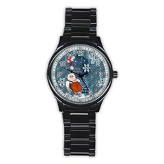 Funny Santa Claus With Snowman Stainless Steel Round Watch by FantasyWorld7