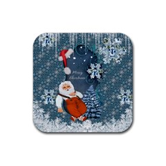 Funny Santa Claus With Snowman Rubber Coaster (square) 