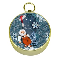 Funny Santa Claus With Snowman Gold Compasses