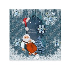 Funny Santa Claus With Snowman Small Satin Scarf (square)  by FantasyWorld7