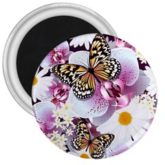 Butterflies With White And Purple Flowers  3  Magnets