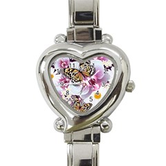 Butterflies With White And Purple Flowers  Heart Italian Charm Watch