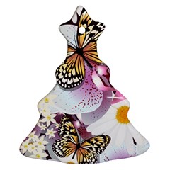 Butterflies With White And Purple Flowers  Ornament (Christmas Tree) 