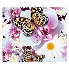 Butterflies With White And Purple Flowers  Double Sided Flano Blanket (Small) 