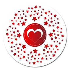Monogram Heart Pattern Love Red Magnet 5  (round) by Celenk