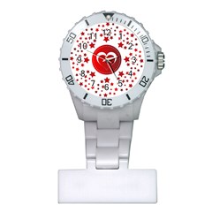 Monogram Heart Pattern Love Red Plastic Nurses Watch by Celenk