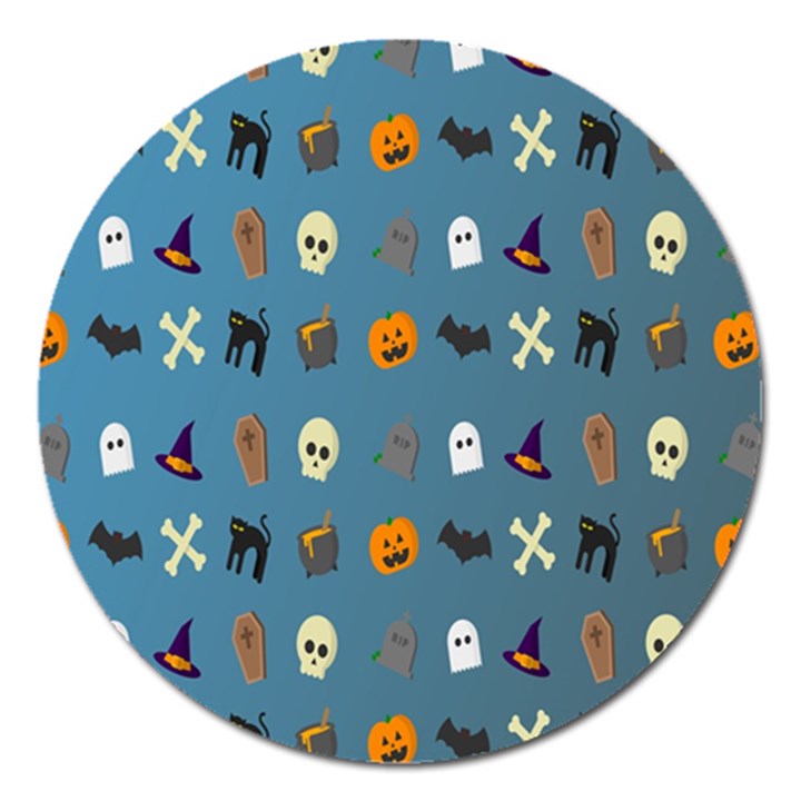 Halloween Cats Pumpkin Pattern Bat Magnet 5  (Round)