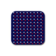 Patriotic Red White Blue Stars Blue Background Rubber Square Coaster (4 Pack)  by Celenk