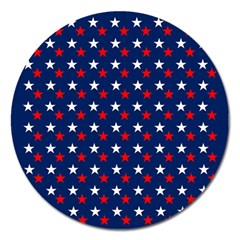 Patriotic Red White Blue Stars Blue Background Magnet 5  (round) by Celenk