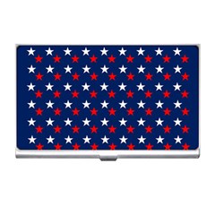 Patriotic Red White Blue Stars Blue Background Business Card Holders by Celenk