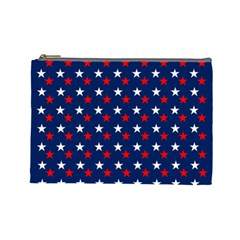 Patriotic Red White Blue Stars Blue Background Cosmetic Bag (large)  by Celenk