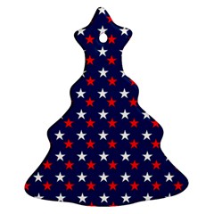 Patriotic Red White Blue Stars Blue Background Christmas Tree Ornament (two Sides) by Celenk