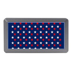 Patriotic Red White Blue Stars Blue Background Memory Card Reader (mini) by Celenk