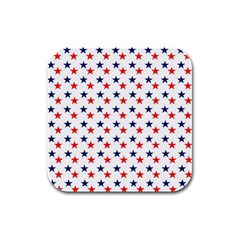 Patriotic Red White Blue Stars Usa Rubber Square Coaster (4 Pack)  by Celenk