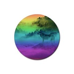 Yellowstone Wolfs Sunset Rubber Coaster (round)  by PodArtist