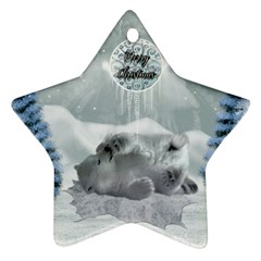 Cute Polar Bear Baby, Merry Christmas Star Ornament (Two Sides)