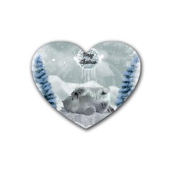 Cute Polar Bear Baby, Merry Christmas Heart Coaster (4 pack) 