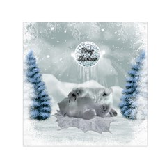 Cute Polar Bear Baby, Merry Christmas Small Satin Scarf (Square) 