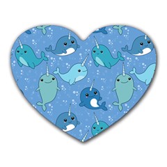 Cute Narwhal Pattern Heart Mousepads by Bigfootshirtshop