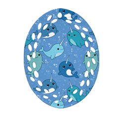 Cute Narwhal Pattern Ornament (oval Filigree) by Bigfootshirtshop