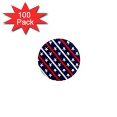 Patriotic Red White Blue Stars 1  Mini Magnets (100 Pack)  by Celenk