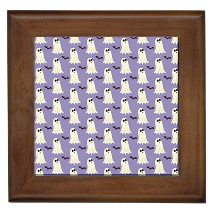 Bat And Ghost Halloween Lilac Paper Pattern Framed Tiles