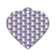Bat And Ghost Halloween Lilac Paper Pattern Dog Tag Heart (two Sides) by Celenk