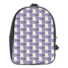 Bat And Ghost Halloween Lilac Paper Pattern School Bag (large) by Celenk