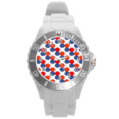 Geometric Design Red White Blue Round Plastic Sport Watch (l) by Celenk