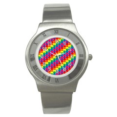 Rainbow 3d Cubes Red Orange Stainless Steel Watch by Celenk