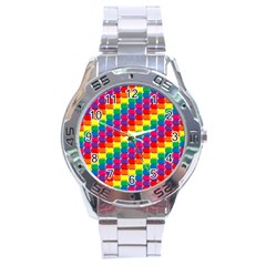 Rainbow 3d Cubes Red Orange Stainless Steel Analogue Watch by Celenk