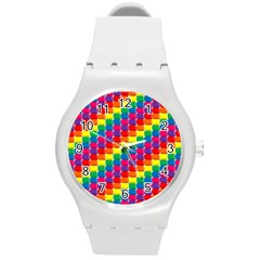 Rainbow 3d Cubes Red Orange Round Plastic Sport Watch (m) by Celenk