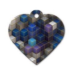 Cube Cubic Design 3d Shape Square Dog Tag Heart (two Sides) by Celenk