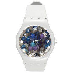 Cube Cubic Design 3d Shape Square Round Plastic Sport Watch (m) by Celenk