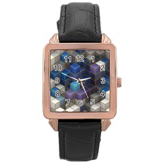 Cube Cubic Design 3d Shape Square Rose Gold Leather Watch  by Celenk