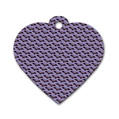 Bat Halloween Lilac Paper Pattern Dog Tag Heart (Two Sides)