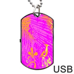 Spring Tropical Floral Palm Bird Dog Tag Usb Flash (one Side)