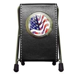 Usa Flag America American Pen Holder Desk Clocks