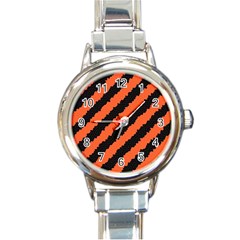 Black Orange Pattern Round Italian Charm Watch